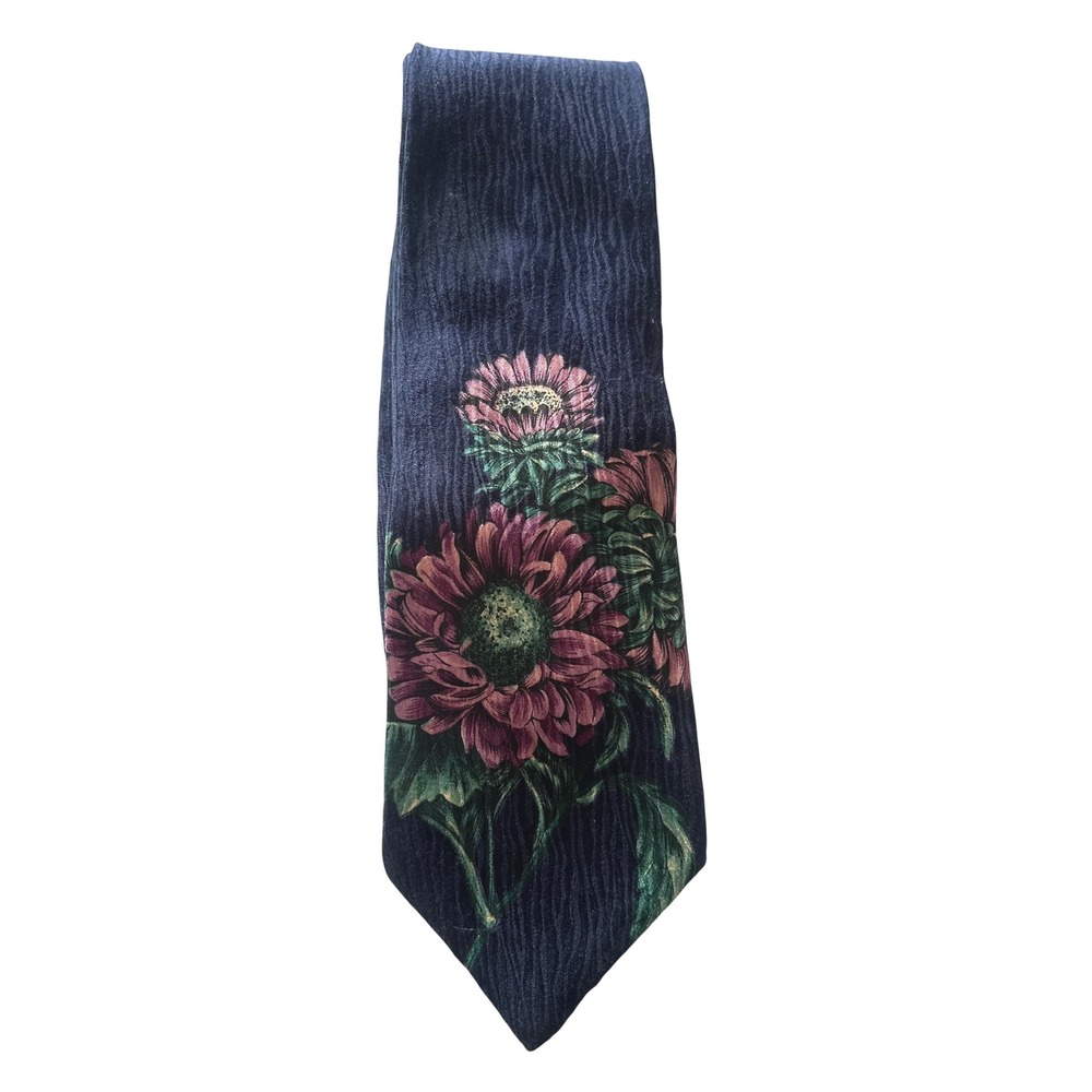 Vtg Oscar de la Renta Necktie Mens Tie Navy Floral Designer Office Formal 3"x60"